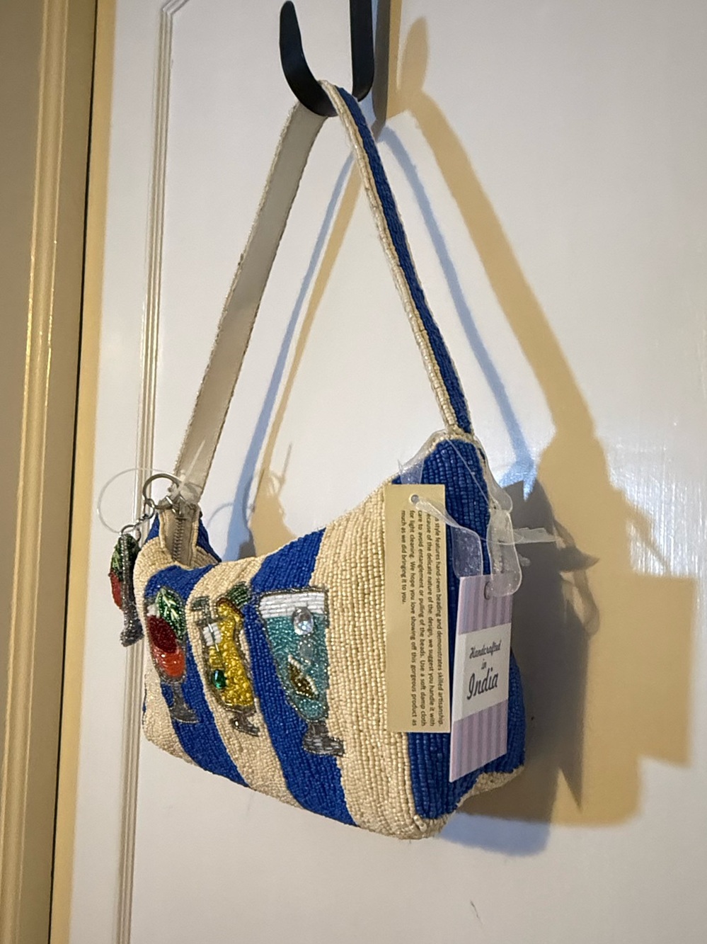 T.J.Maxx Blue & White Cocktail, Striped Beaded Mini Shoulder Bag - Picture 10 of 10